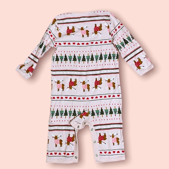 Old Navy Long Sleeve Romper One Piece Fair Isle Christmas Deer Pink 6-12 Months - Picture 2 of 2